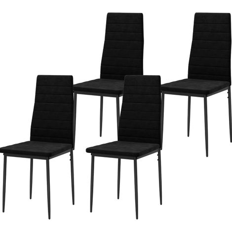 Set de 4 sillas de comedor negras con tapizado de tela y patas de metal (1/5)