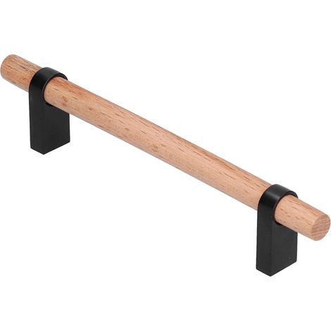 Poignée de tiroir moderne noire, porte en pin au design simple (1/5)