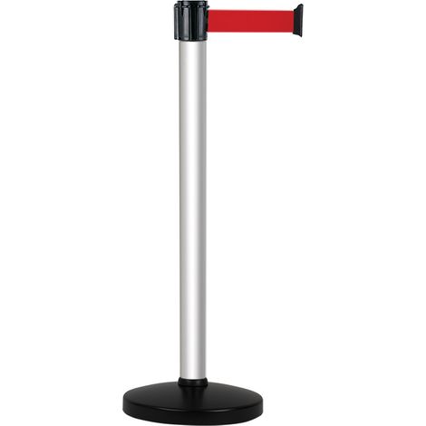 Poteau Alu anodisé à sangle Rouge 3m x 50mm sur socle portable - 2010276 (1/2)
