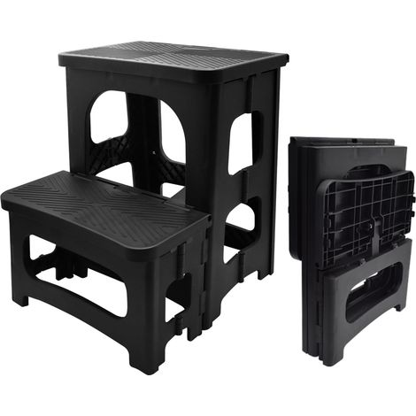 Pliable Tabouret à 2 marches, Portable Tabouret pour Adultes et Enfants avec Pédales antidérapantes Capacité de Charge de 150 kg Escabeau 2 marches pour lit Haut, Cuisine, Salle de Bain (1/5)