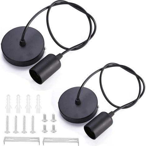 Lot de 2 Suspension Corde Luminaire Suspension E27 avec Anneau à Vis Lampe Suspension Noir Câble Réglable 100CM Suspension Compatible avec Abat-Jour pour Bar Maison Hôtel (1/5)