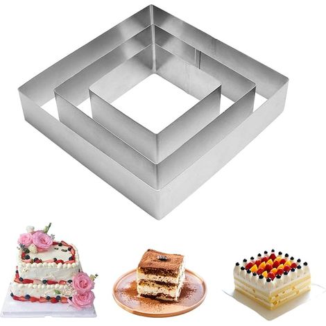 Square Pastry Mould, Stainless Steel Entremet Mould, Rectangular Patisserie Frame 10/15/20 cm, Baking Frame for Mousse Dessert (1/5)
