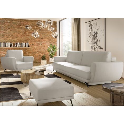 Ensemble canapé convertible simili cuirl blanc Zora - 1 canapé 3 places + 1 fauteuil + 1 pouf (1/4)