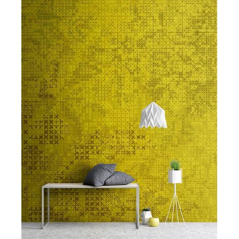 Papier peint panoramique jaune foncé design | Tapisserie panoramique idéal couloir et salon | Papier peint panoramique tendance à motifs croix - 270 x 400 cm (4 pièces) (1/5)