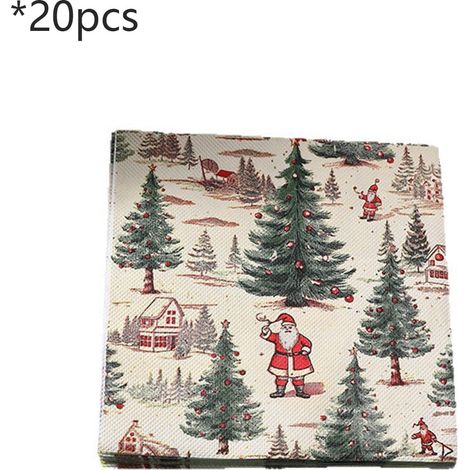 Napkin Jetable - Motif Arbre De Noël - Imprimé 3D - Pour Repas Familiaux Festifs Et Célébrations Hivernales - Paquet De 20 (1/5)