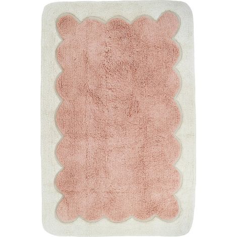 Tapis Enfant Rectangulaire en Coton Doux Lavable en Machine Rose Blush et Blanc Cassé - PANGIVO (1/5)