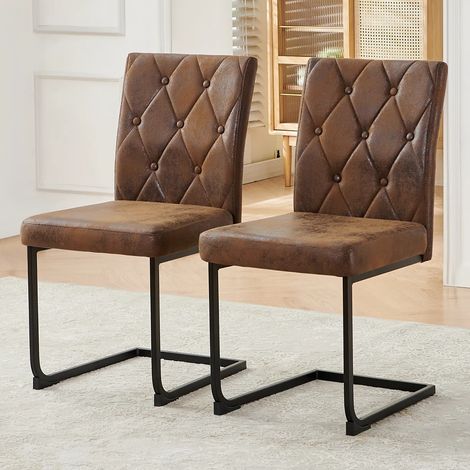 AINPECCA Dining Chairs Metal Legs 8.5cm Thick Seat Padded Home Office 2pcs Brown Suede