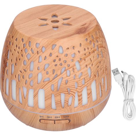 Diffuseur d'huiles essentielles 400ml USB Humidificateur d'air silencieux design grain de bois lumière LED 7 couleurs (1/4)