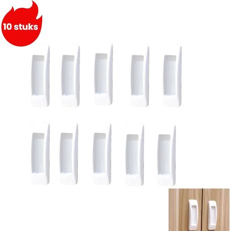 Lot de 10 poignées de meuble auto-adhésives sans perçage, poignées robustes pour portes coulissantes en verre, blanc (1/5)