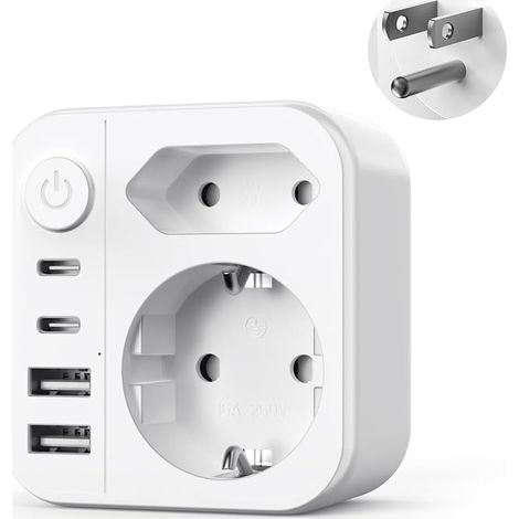 6 in 1 US Plug Adapter, 3750 W Travel Adapter USA 2 USB A and 2 USB C and 2 Sockets, Type B Plug for Canada American Mexico Thailand Dominican (1/4)