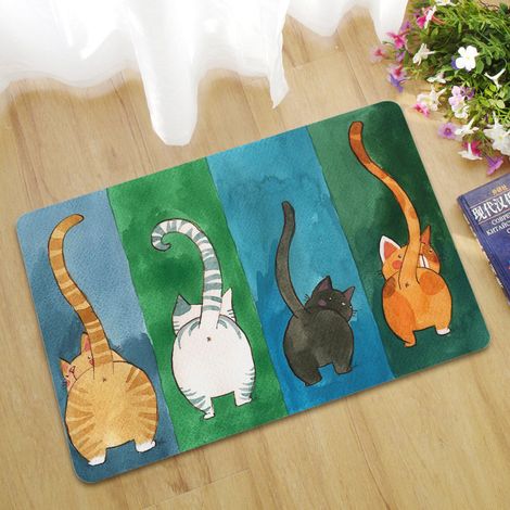 Felpudo antideslizante con estampado de gato, felpudo de entrada para uso interior y exterior (L) (1/5)