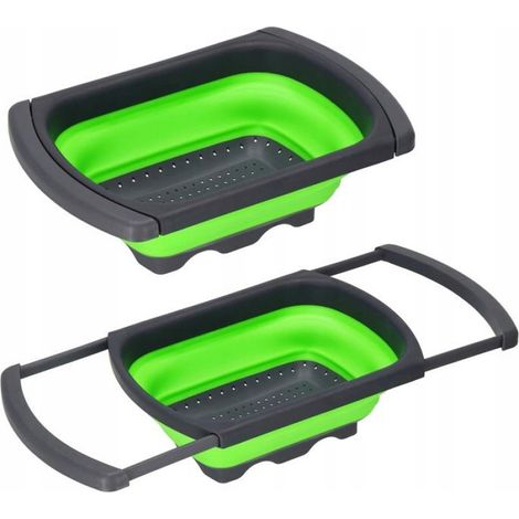 Passoire Pliable - Silicone Alimentaire - Poignées Extractibles - Pour Fruits Légumes Pâtes - 38-60 x 26 x 13 cm Dépliée - 1 Pièce
