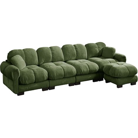 Modulares L-Ecksofa 4-Sitzer aus Chenille in Grün mit beweglicher Ottomane (1/5)