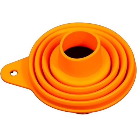 Zusammenklappbarer Küchen Trichter aus Silikon, Spritzschutz, mit Halterung, orange (1/5)