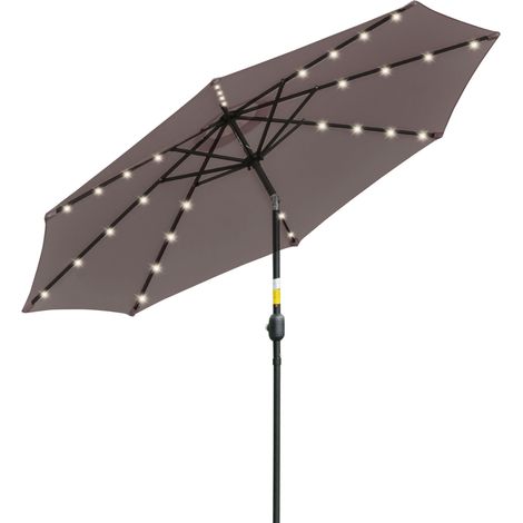 Ombrellone da Giardino Inclinabile Ø265 cm con 32 Luci LED Solari e Manovella Grigio (1/5)