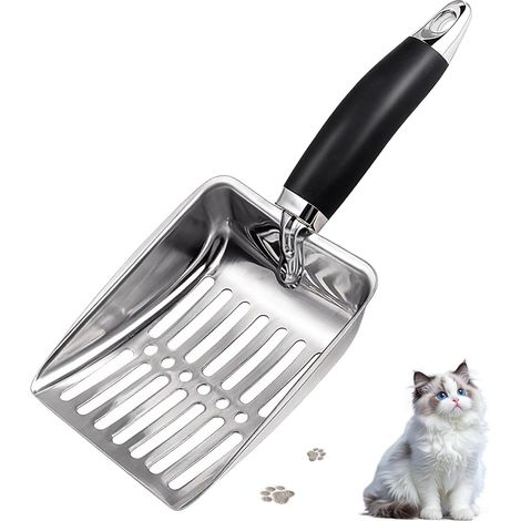 Cat Litter Scoop, Stainless Steel Cat Litter Scoop, Cat Litter Scoop, Easy to Clean, Durable, Sturdy, for Litter Tray – Black (1/5)