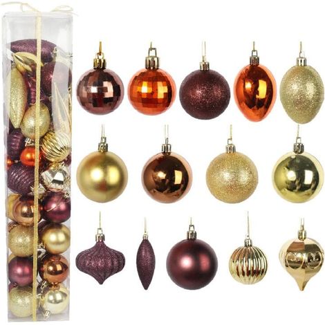 Set di 50 palline di Natale di lusso in plastica marrone, di varie dimensioni. (1/5)