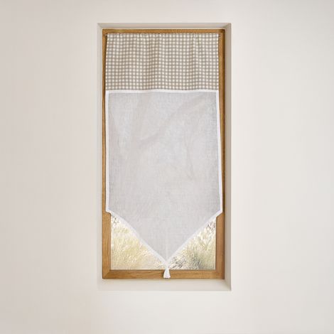 Vitrage coton à parement vichy et bas pointe Beige 60x120 cm (1/2)