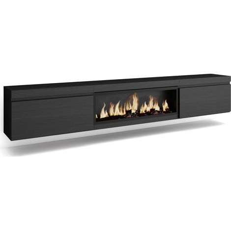 Skraut Home  Mobile TV Soggiorno  Ampio spazio a disposizione  267x45x35 cm  TV di grande formato  Camino elettrico XXL  Sospeso, da appendere  Stile moderno  Nero (1/5)
