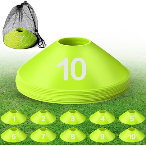 Lot de 10 Cônes Sportifs Numérotés 1-10, Cônes de Football avec Sac à Mailles, Cônes d'Agilité Flexibles, Équipement d'Entraînement pour Gym, École et Jeux (1/5)