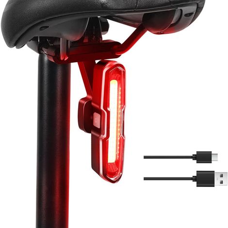 Feu Arriere Velo Puissante 110 Lumen - Eclairage Velo 5 Modes Rouge/Bleu, Rechargeable USB-C, Supports à Dégagement Rapide pour Selle & Tige de Selle, Lumiere Velo Arriere