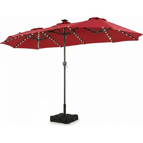13 FT Double-Sided Patio Umbrella with 108 LED Lights and Base Included-Wine
