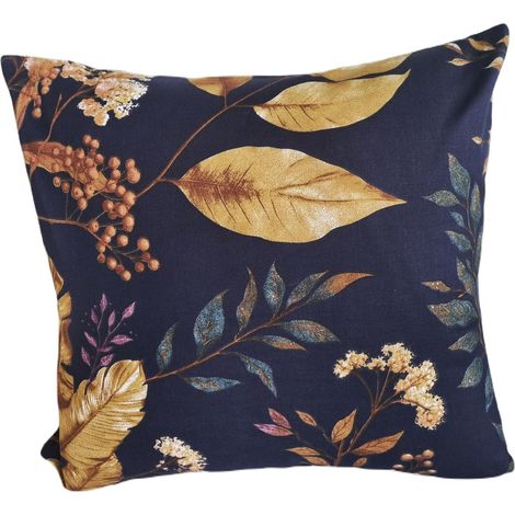 Funda de almohada de algodón de 40x40 cm, azul marino, oasis vegetal