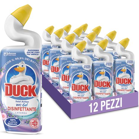 Duck WC Gel Disinfettante - Liquido per WC, Uccide fino al 99,9% dei batteri, Fragranza Lavanda, Formato Scorta da 12 pezzi (1/5)