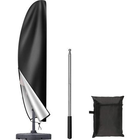Housse pour parasol de terrasse — Tissu Oxford 210D renforcé — Inclut une tige de support et une pochette de rangement — Compatible avec parasols de 9 à 14 pieds (Noir) (1/5)