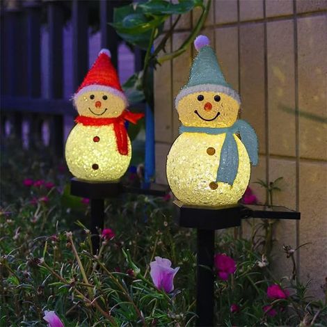 2 Pack LED Solaire alimenté Grains de Riz Bonhomme de Neige Bouchon Terre lumière, Lampe décorative atmosphère extérieure Noël, Chapeau Mignon Bonhomme Neige Cour lumières Chaudes. (1/5)