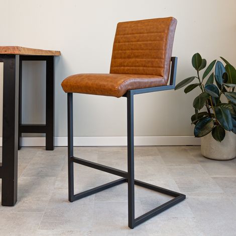 Tabouret de bar industriel haut Kuba cognac (1/5)