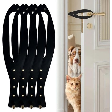 Butée de porte pour chat - Lot de 4, noir, montage facile - 4 pièces - Empêche les chiens d'accéder à la litière et à la gamelle (1/4)