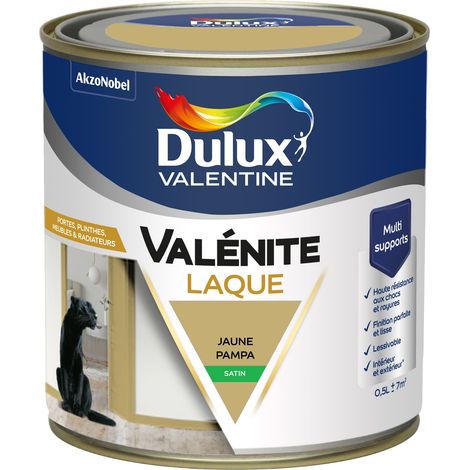 Dulux Valentine Peinture Laque Valénite Intérieur et Extérieur Multi-supports - Finition parfaite et lisse, Haute Résistance - Satin Jaune Pampa 0,5 L