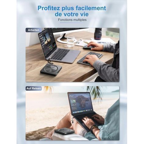 Lecteur Graveur CD DVD Externe - USB 3.0 et USB-C - Emplacement SD TF - Compatible Windows MacOS - 1 Pièce (1/5)