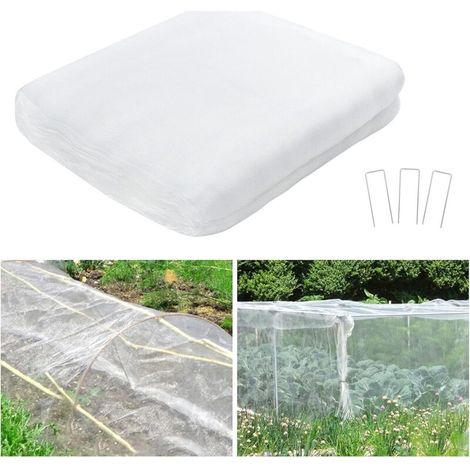 Rete anti-insetti 2x10 m con 15 chiodi a U, rete da giardino, rete per uccelli, rete protettiva per piante, fiori, ortaggi e frutta (bianca, maglia: 1 mm x 1 mm)