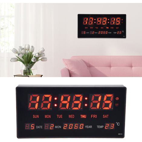 Horloge murale créative à calendrier perpétuel LED simple 100-240 V, horloge numérique électronique, horloge lumineuse, horloge électronique pour le e-commerce, norme européenne (1/5)