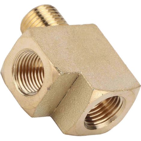 Conector en T de latón para tubería de calle, rosca externa de 1/8 pulg. NPT macho x 1/8 pulg. NPT, 1000 PSI, Happy H SZRH