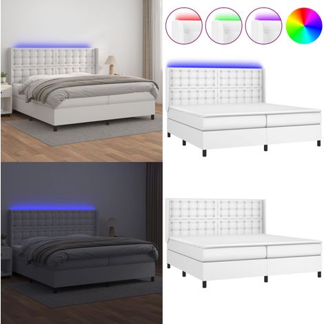 Sommier à lattes de lit matelas LED Blanc 200x200 cm Similicuir - Lit Plateforme - Lit Capitonné - Lit Design - Lit Moderne - Lit Double - Home & Living (1/5)