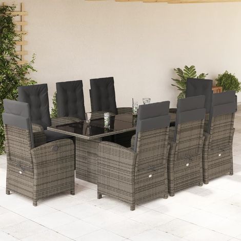 9-tlg. Garten-Essgruppe mit Kissen Grau Poly Rattan (1/5)
