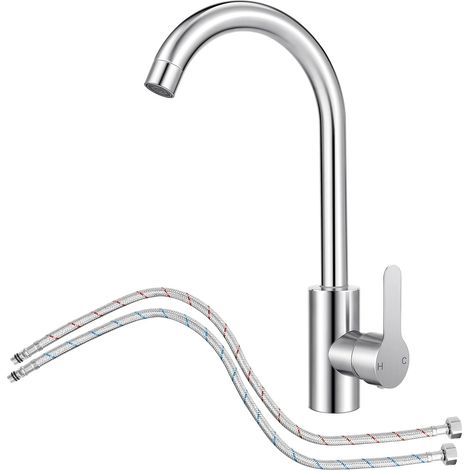 Küchenarmatur, 360° schwenkbarer Küchenhahn, Küchenspülenarmatur mit Schlauch (G3/8 x M10), Küchenspülenarmatur mit hohem Bogen