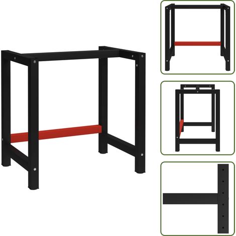 Werkbankgestell Metall 80x57x79 cm Schwarz und Rot - Tischbein Gestell - Metallgestell - Werkstattgestell - DIY Tisch - Arbeitsplattenhalterung (1/5)