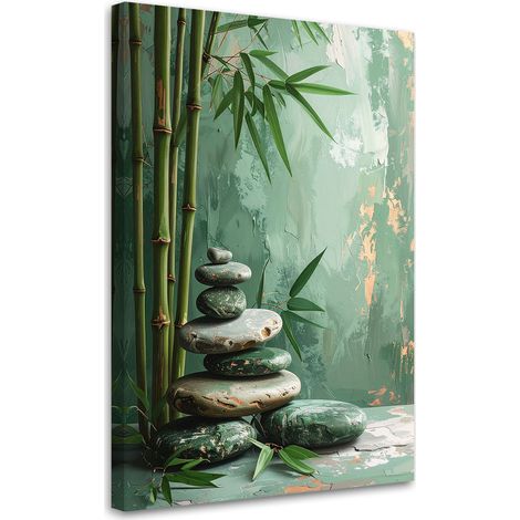 Tableau déco Pierres zen feuilles imitation peinture 60x90 (1/4)