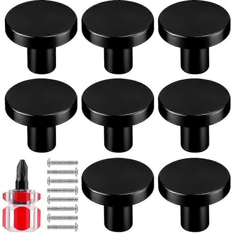 Set mit 8 runden Türknöpfen für Kommode, Schrank oder Küchenschublade, inklusive 8 Schrauben (schwarz). (1/5)