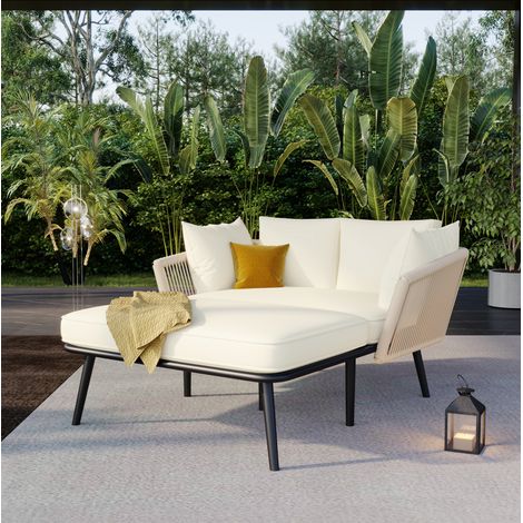 Sofá jardín tumbona con cojines desenfundables beige HAVRYA (1/5)