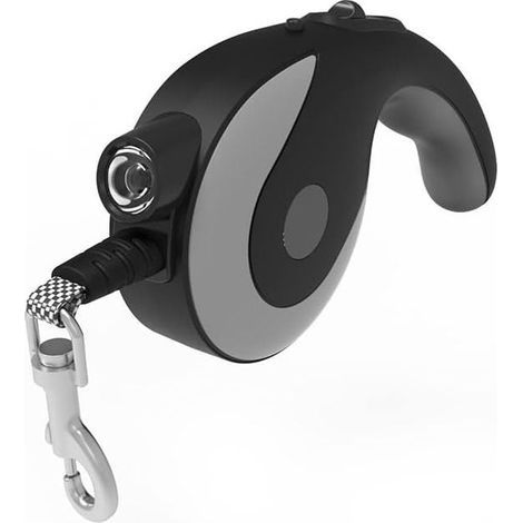 Retractalb Laisse pour chien avec lampe de poche LED intégrée 3,6 m en nylon avec verrou coulissant et bouton poussoir alimenté (noir) (1/5)