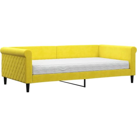 vidaXL Divano Letto con Materasso Giallo 100x200 cm in Velluto (1/5)