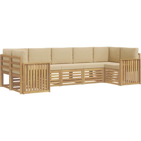 Ensemble de canapés d'extérieur 7 pc Blanc et Beige Polyester vidaXL