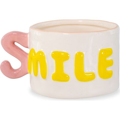 WD LifeStyle Tazza Colazione in Stoneware 440 Ml Decoro Smile Giallo Rosa (1/2)