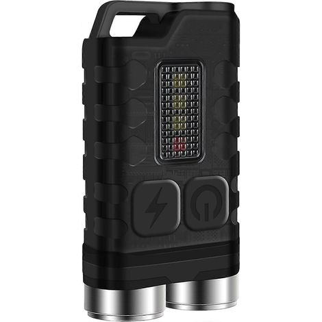 Mini lampe torche LED rechargeable puissante de 900 lumens avec lumière bleue, UV et rouge - Lampe porte-clés magnétique, 10 modes, USB-C, étanche IP65, noire (1/5)