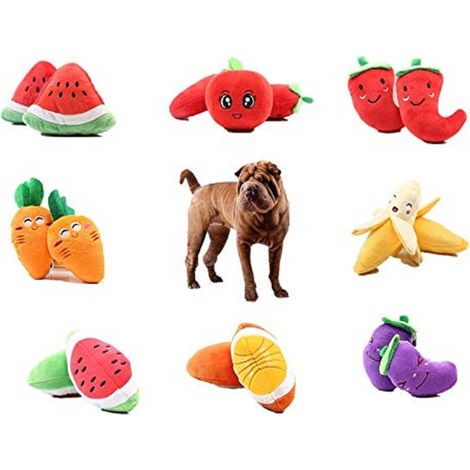 TRADE SHOP - Gioco Peluche Frutta Morbido Cani Banana Anguria Peperoncino Pomodoro Morde Denti -